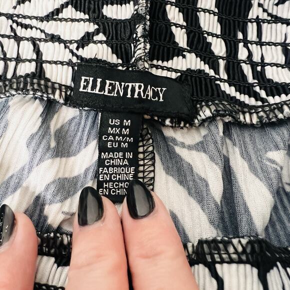 Ellen Tracy Flowy Floral Loose Pants Size Medium Black And White Wide Leg - Picture 5 of 8